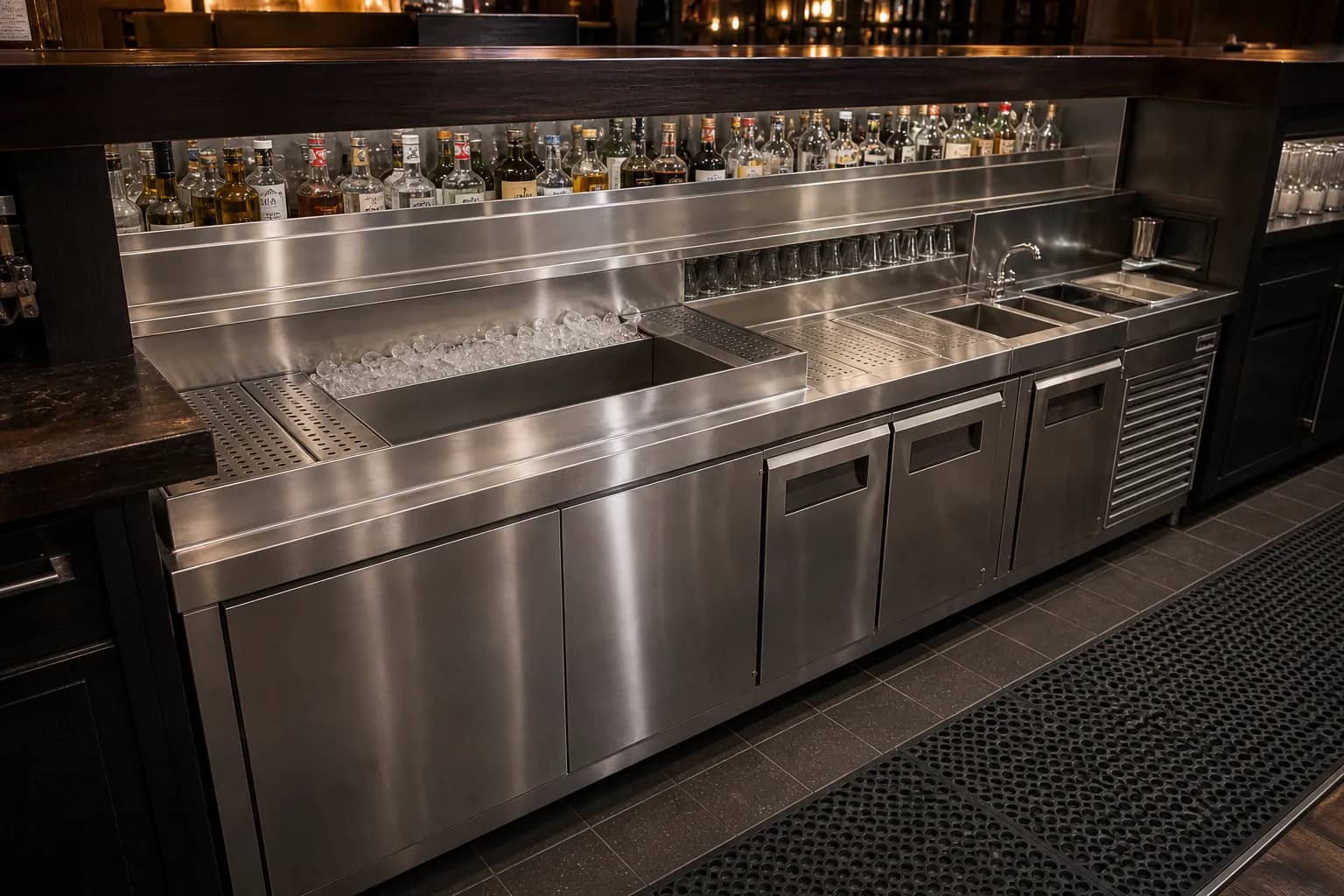 Stainless equipment line with sink stations