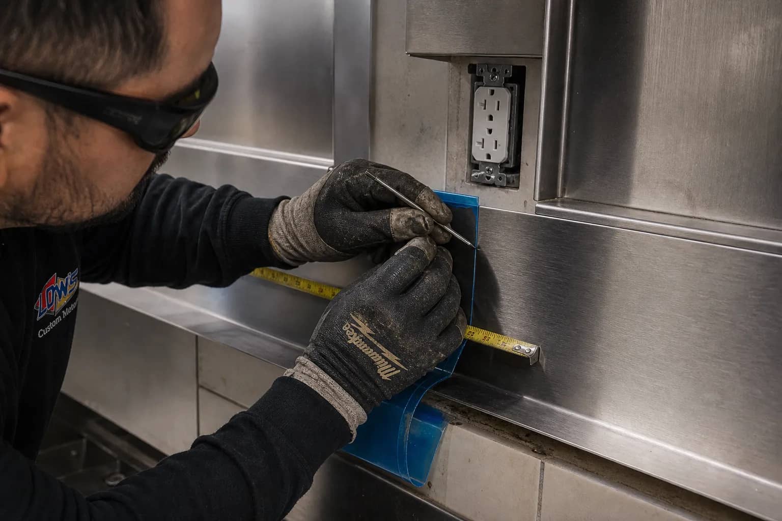 Stainless splash panels installed at a wet area