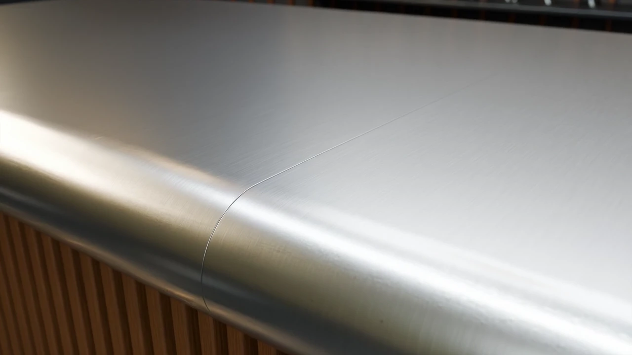 Digital close-up of a formed stainless edge and joint